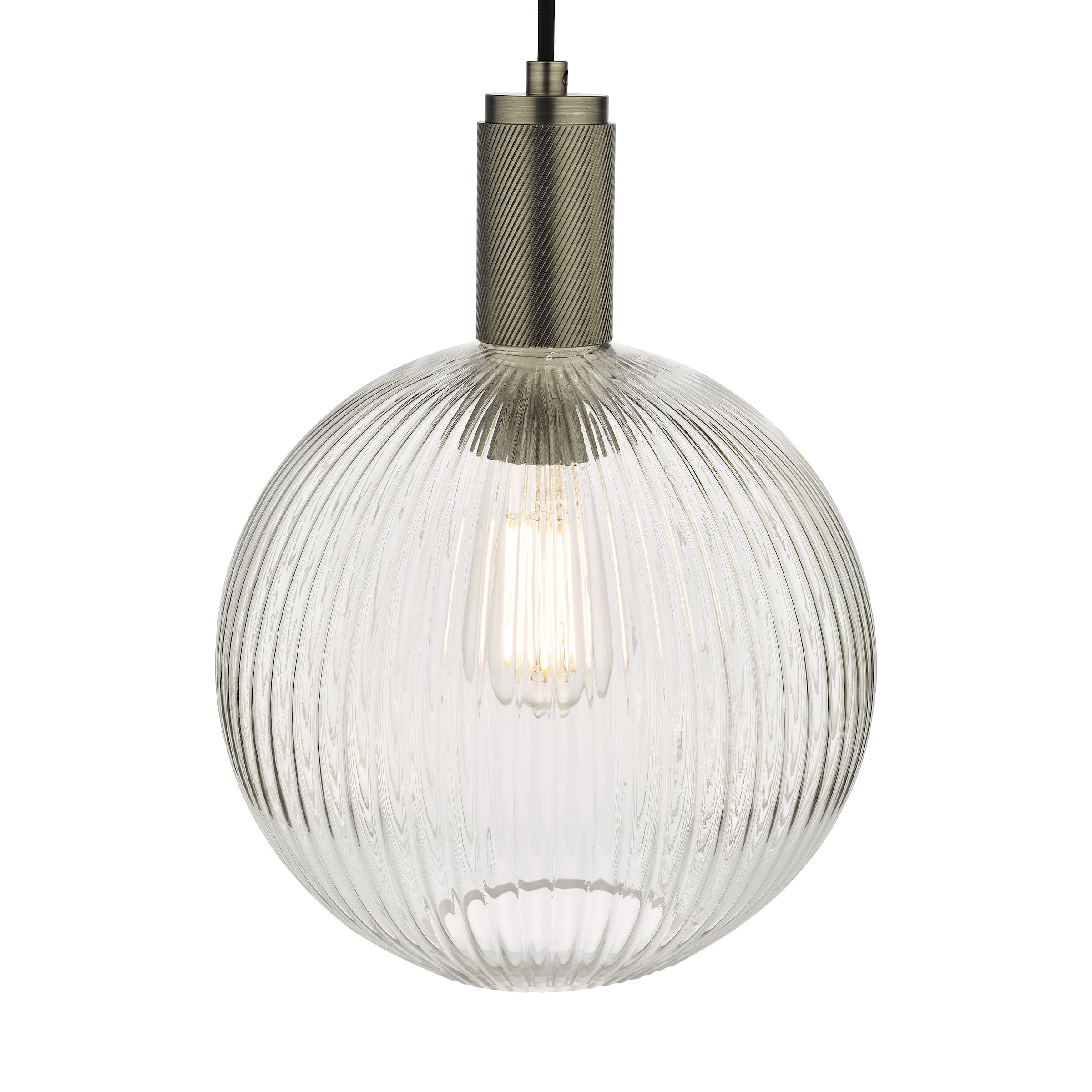 Pleat Antique Chrome Ribbed Round Glass Pendant