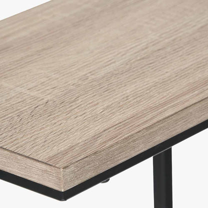 Natural Wood Veneer and Black Metal Supper Side Table