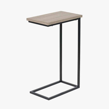 Natural Wood Veneer and Black Metal Supper Side Table