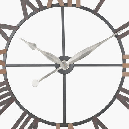 Antique Grey Metal & Wood Round Wall Clock