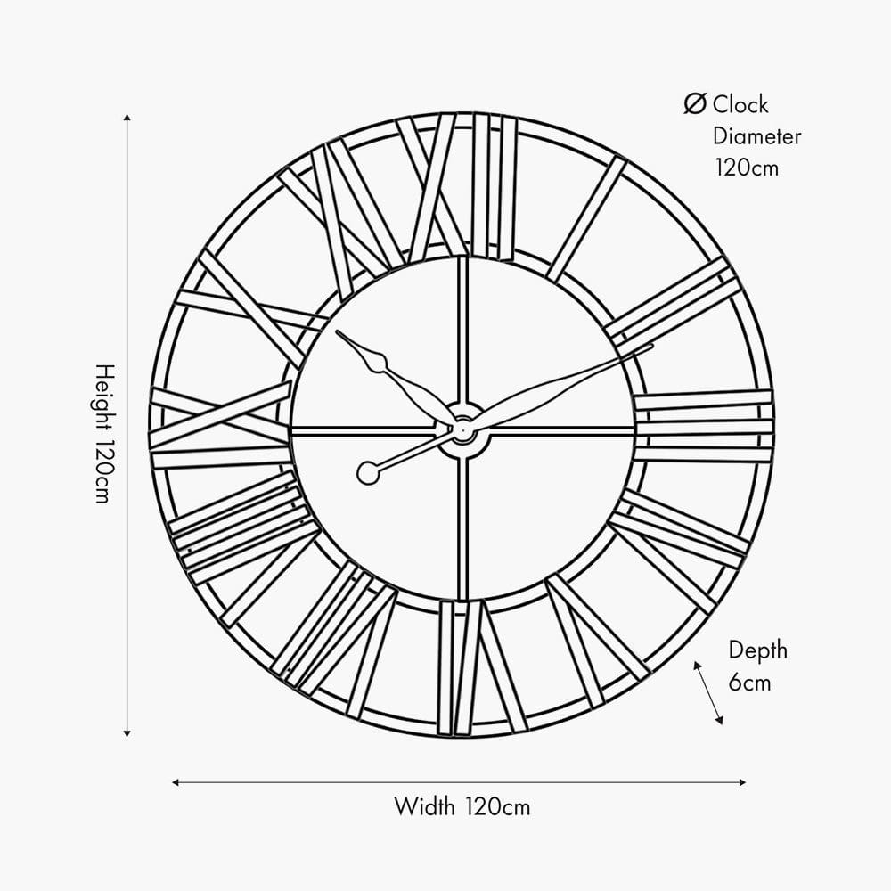 Antique Grey Metal & Wood Round Wall Clock