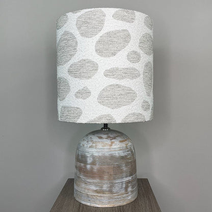 Nelu Warm Grey Wash Engraved Table Lamp with Bodie Ecru Boucle Shade