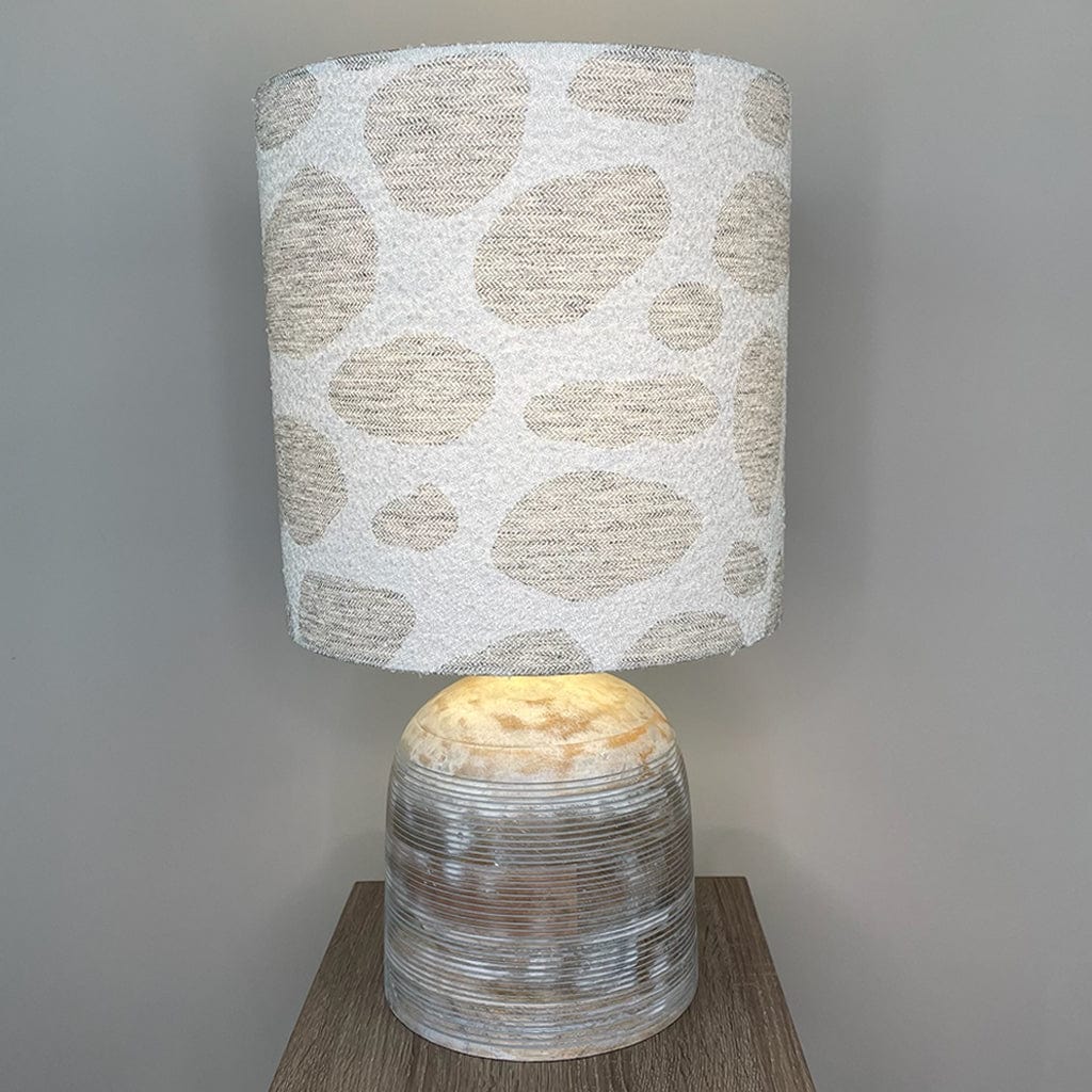 Nelu Warm Grey Wash Engraved Table Lamp with Bodie Ecru Boucle Shade