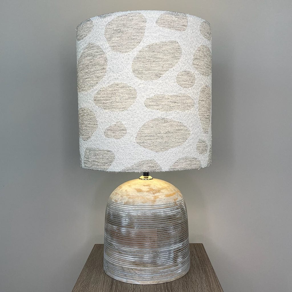 Nelu Warm Grey Wash Engraved Table Lamp with Bodie Ecru Boucle Shade