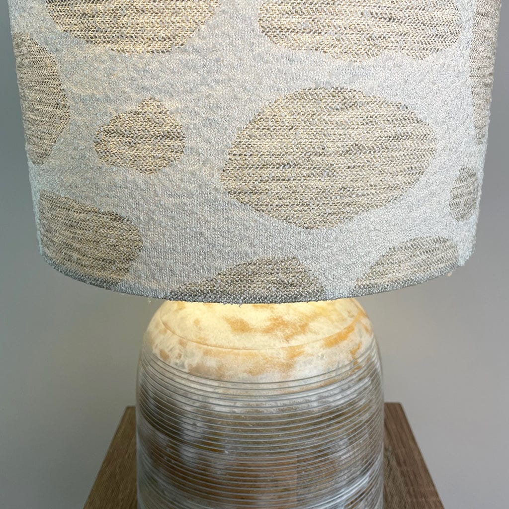 Nelu Warm Grey Wash Engraved Table Lamp with Bodie Ecru Boucle Shade