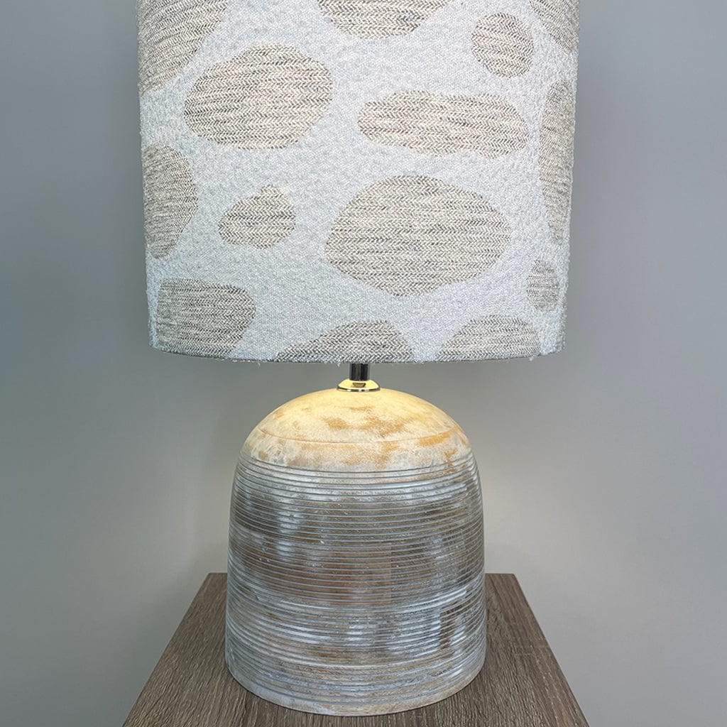 Nelu Warm Grey Wash Engraved Table Lamp with Bodie Ecru Boucle Shade