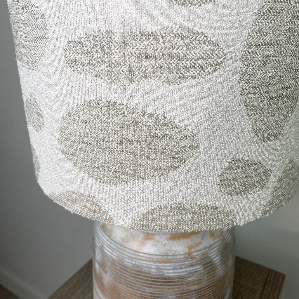 Nelu Warm Grey Wash Engraved Table Lamp with Bodie Ecru Boucle Shade