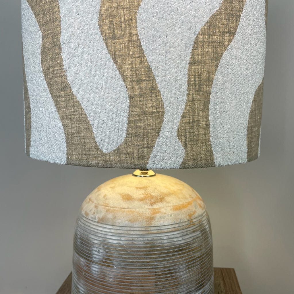 Nelu Warm Grey Wash Engraved Table Lamp with Sigrid Birch Boucle Shade