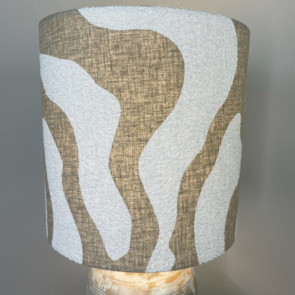 Nelu Warm Grey Wash Engraved Table Lamp with Sigrid Birch Boucle Shade