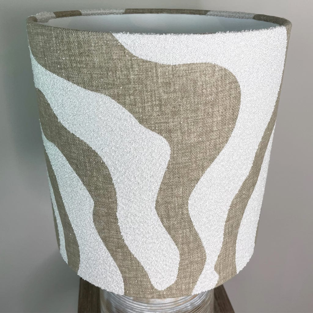 Nelu Warm Grey Wash Engraved Table Lamp with Sigrid Birch Boucle Shade