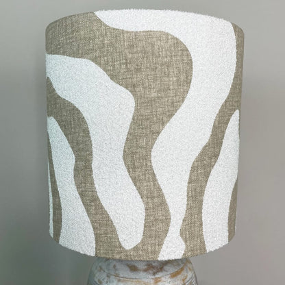 Nelu Warm Grey Wash Engraved Table Lamp with Sigrid Birch Boucle Shade