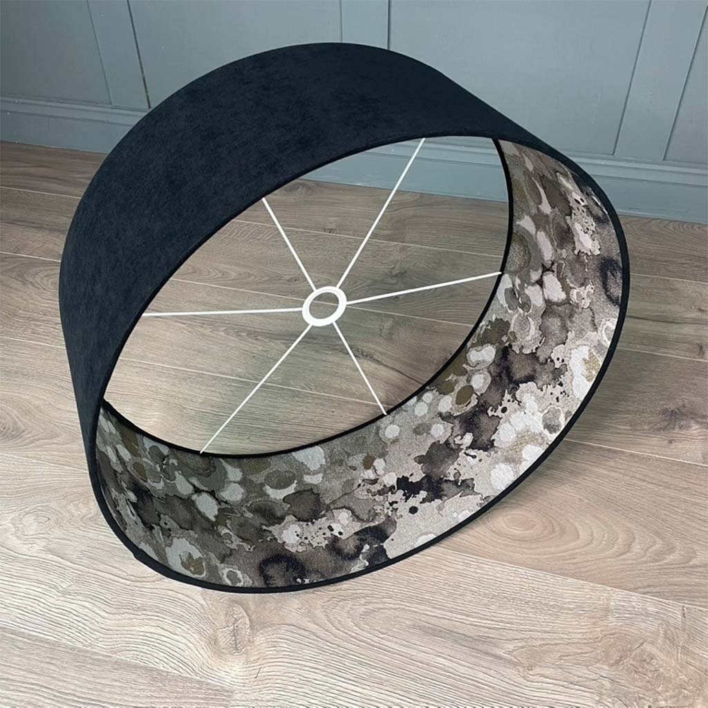 Noir Velvet Lampshade with Laverne Grey Fabric Lining