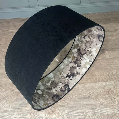 Noir Velvet Lampshade with Laverne Grey Fabric Lining