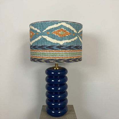 Nomad Blue Glass Table Lamp with Santana Linen Shade