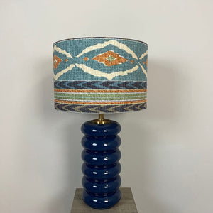 Nomad Blue Glass Table Lamp with Santana Linen Lampshade