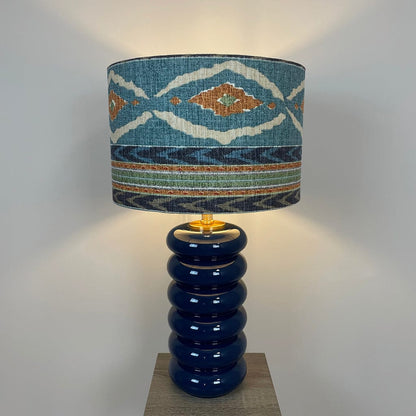 Nomad Blue Glass Table Lamp with Santana Linen Shade