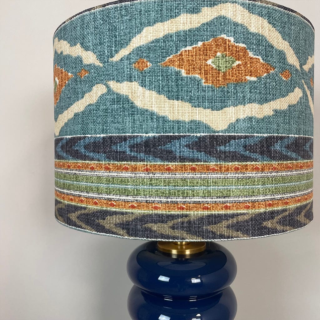 Nomad Blue Glass Table Lamp with Santana Linen Shade