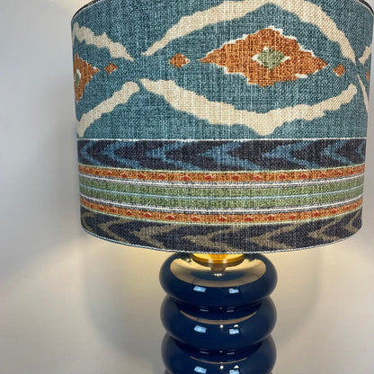 Nomad Blue Glass Table Lamp with Santana Linen Shade