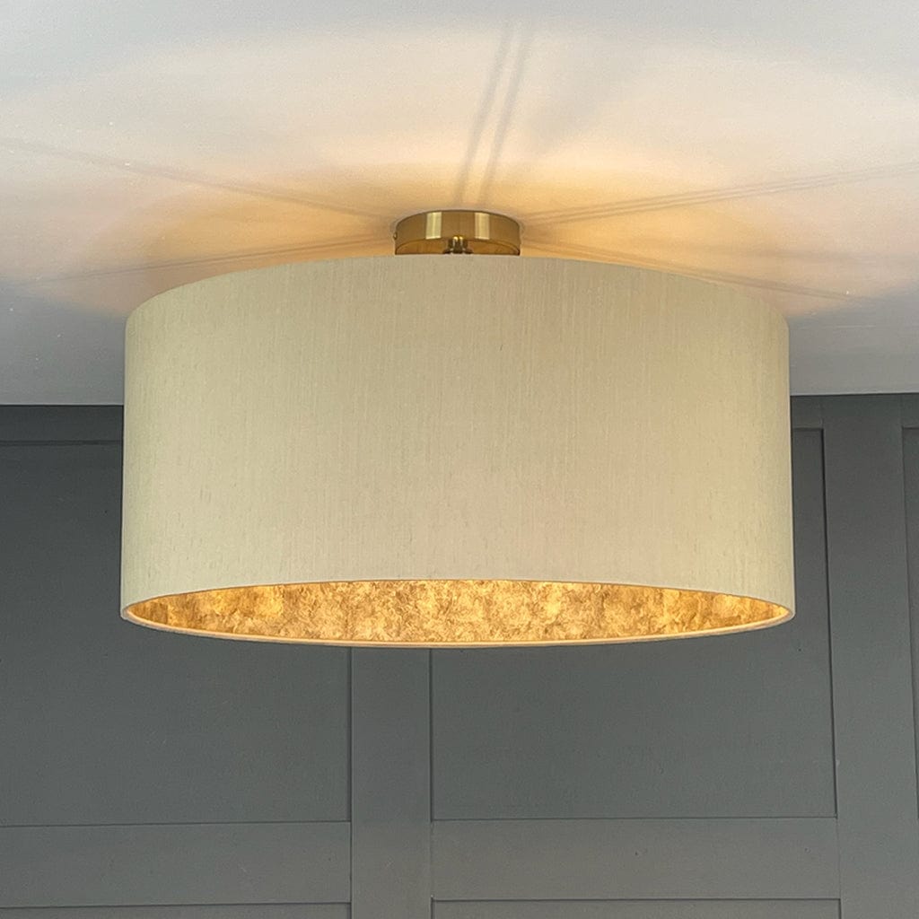 Angora Faux Silk Pendant Shade with Anthology Gold Marble Wallpaper Lining