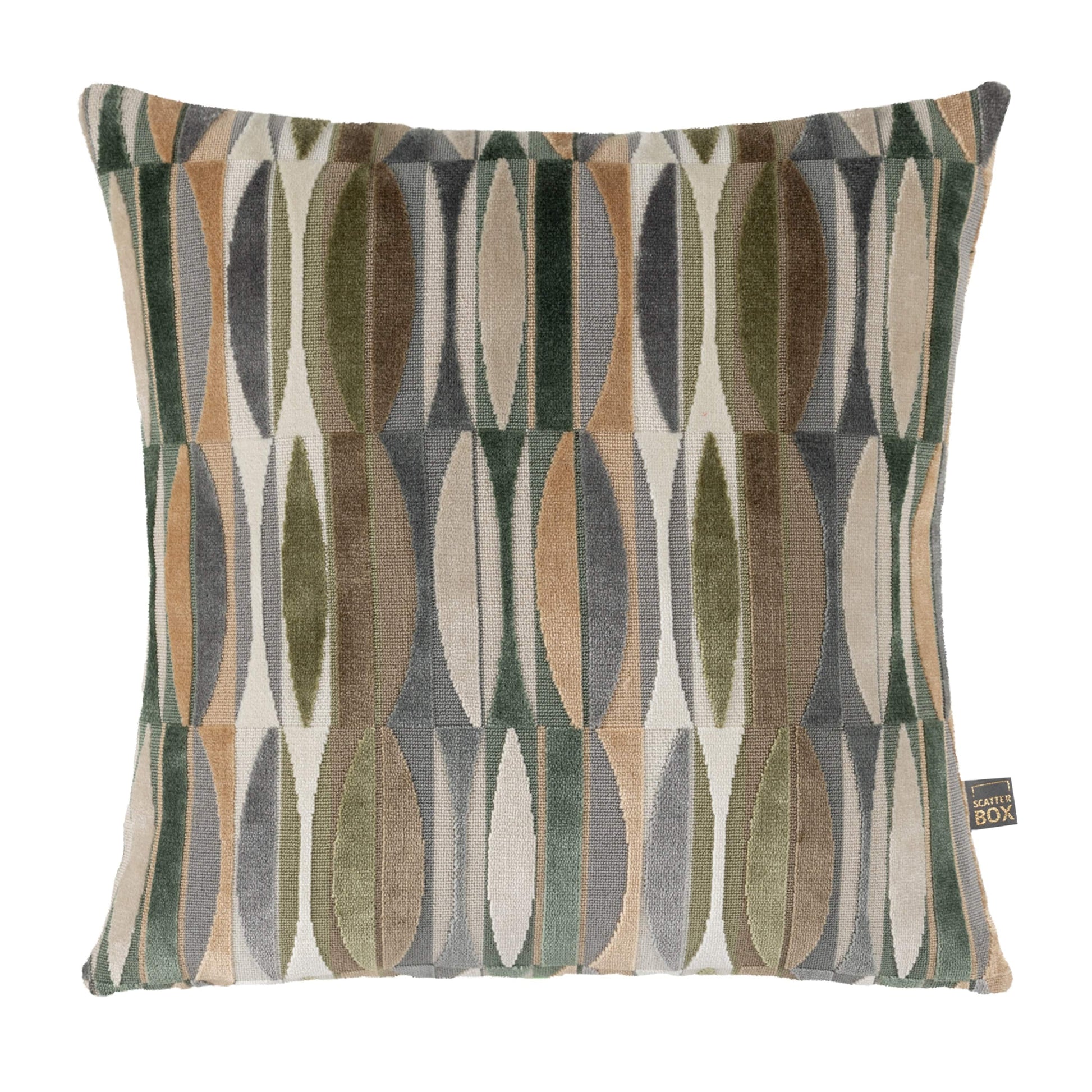 Patterned pillow with a geometric design on a white background