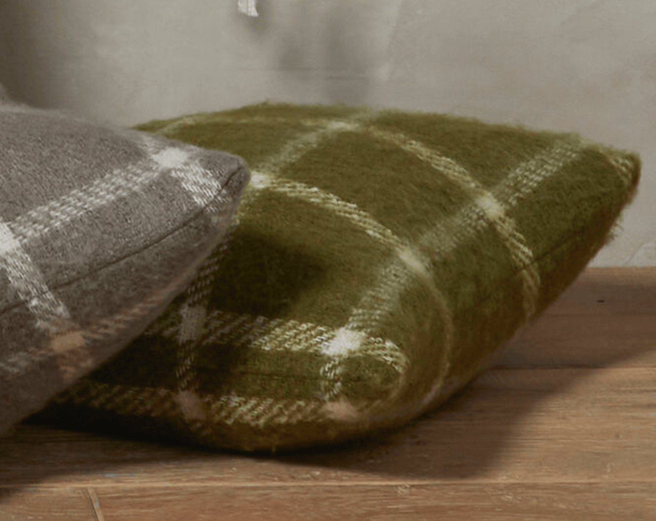Olive Faux Mohair Chequered Cushion