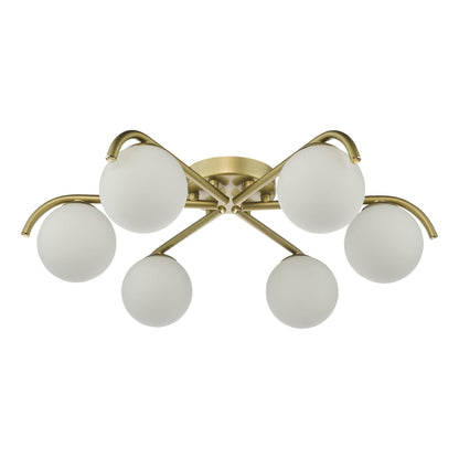 Orlena 6 Light Flush Satin Gold and Opal Glass