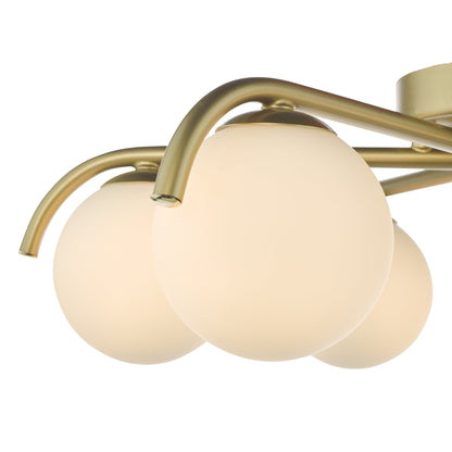 Orlena 6 Light Flush Satin Gold and Opal Glass