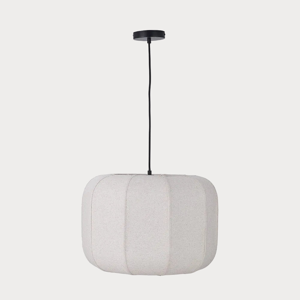 White pendant lamp with black fixture on a white background