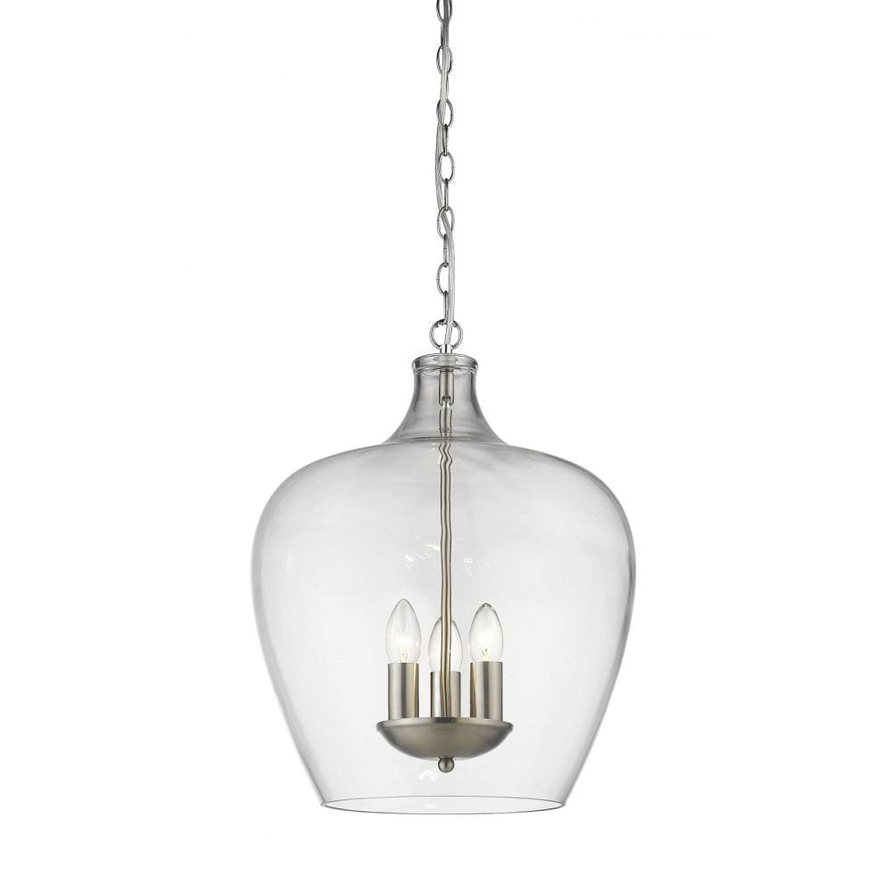 Nell 3Lt Clear Glass Pendant Satin Nickel