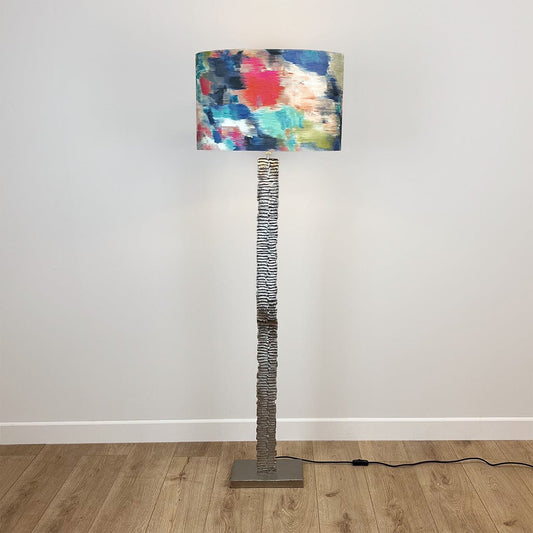 Paperbark Large Floor Lamp Luxuriant Silver with Choice of Harlequin Shade