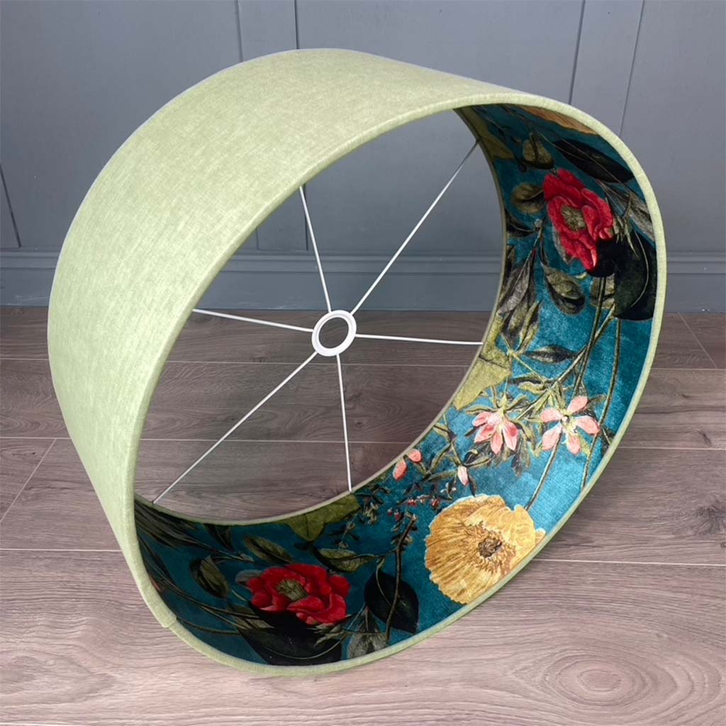 Passiflora Kingfisher Fabric Pendant Shade with Meadow Green Outer
