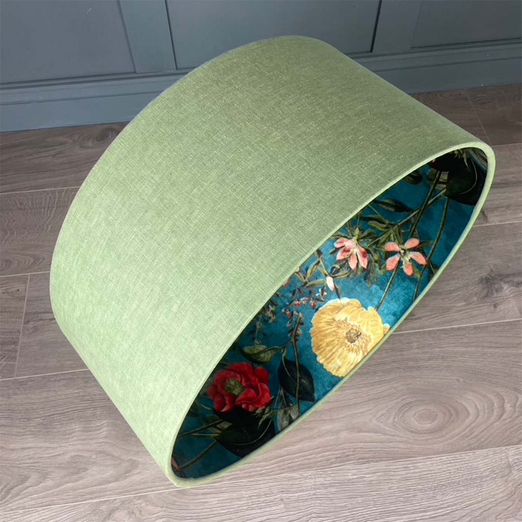 Passiflora Kingfisher Fabric Lined Shade with Meadow Green Outer