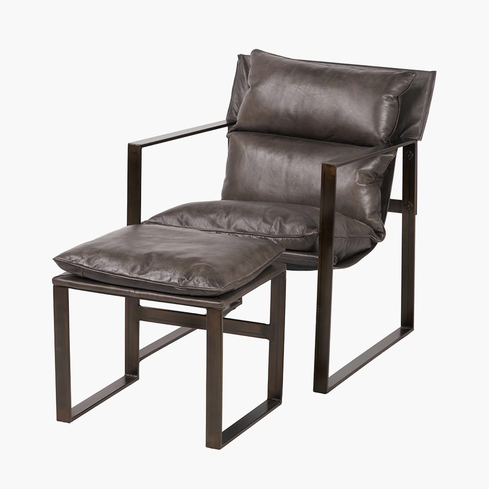 Peppercorn Leather Chair & Footstool