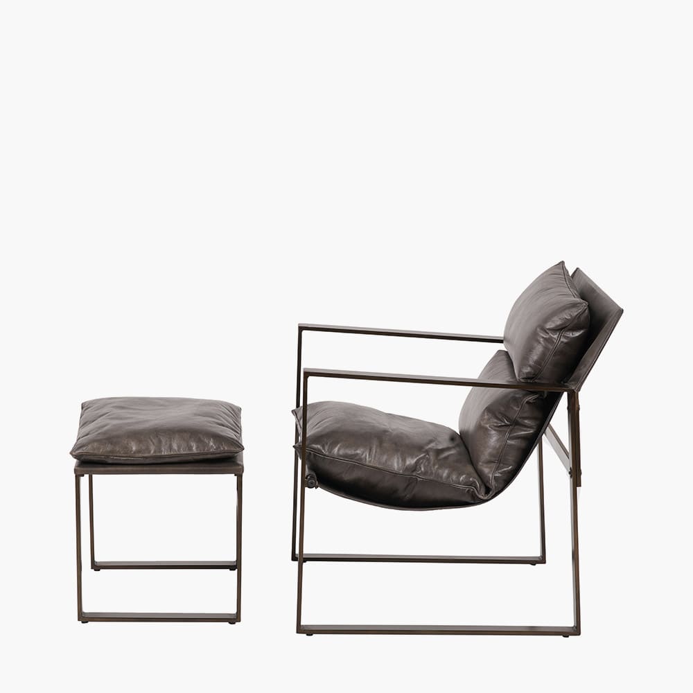 Peppercorn Leather Chair & Footstool