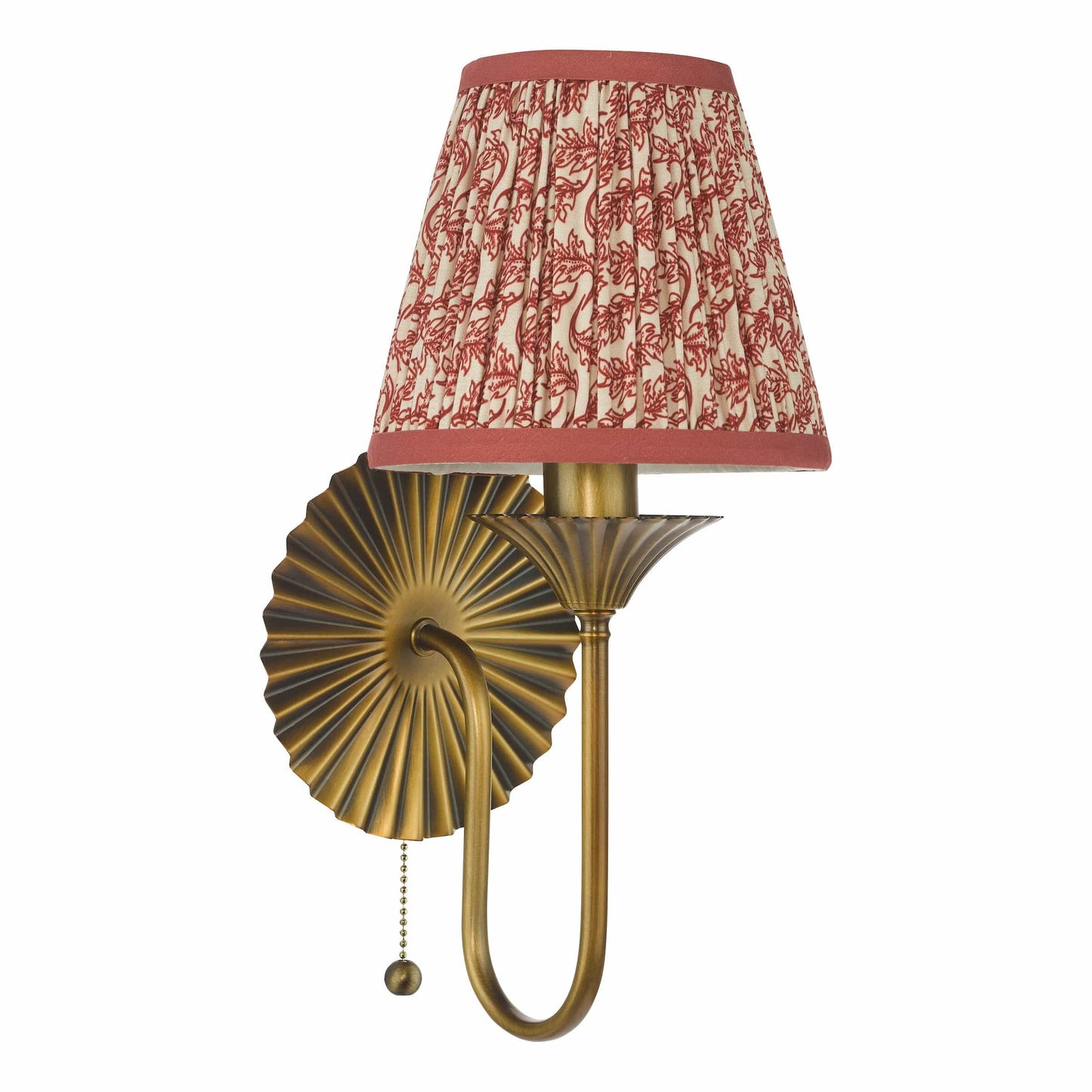 Decorative wall sconce with a floral-patterned lampshade on a white background