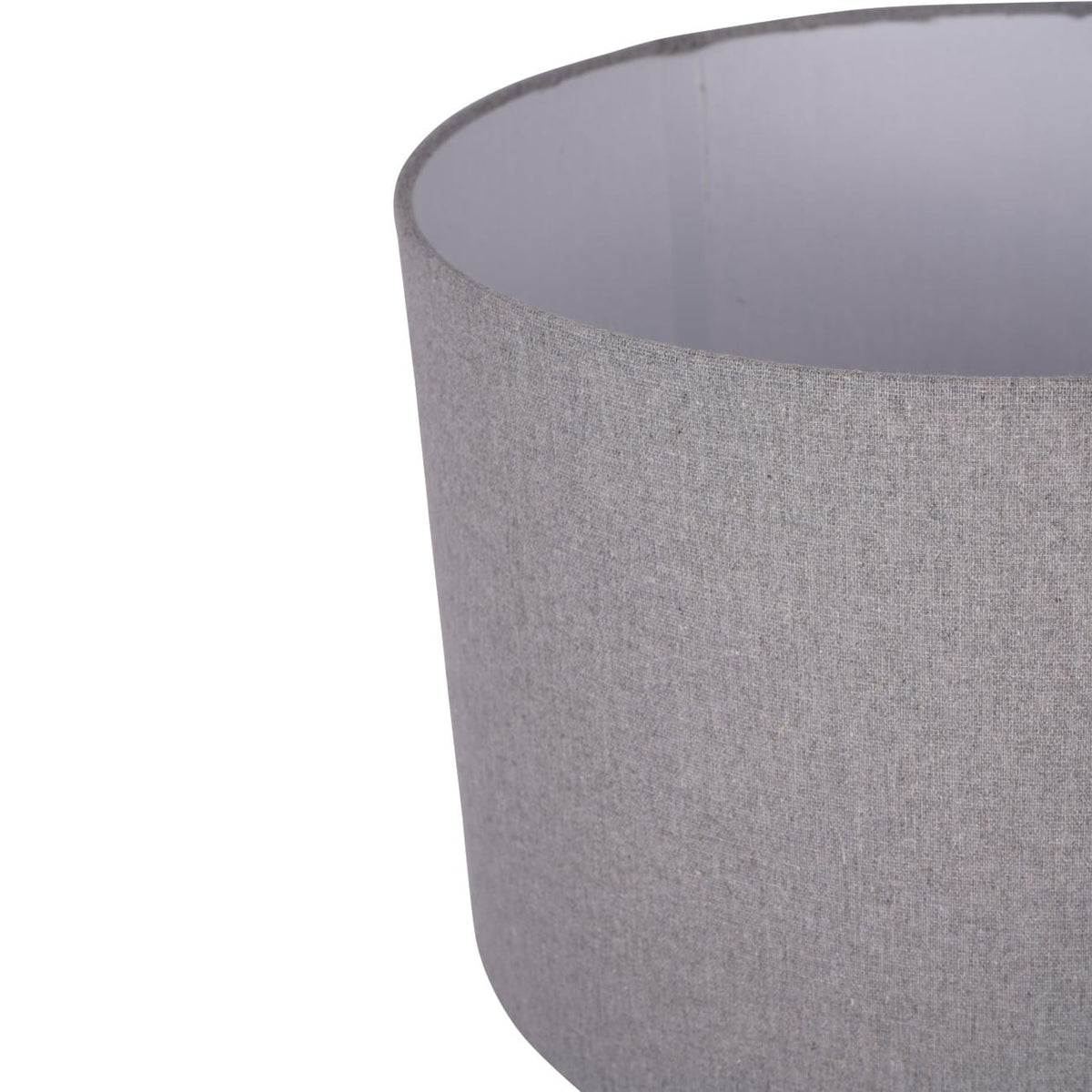 Close-up of a gray textured lampshade on a white background