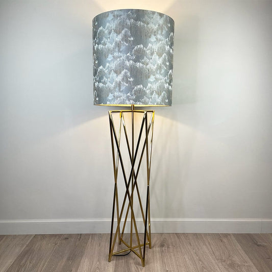 Renzo Gold Floor Lamp with Deep Shade in Tai Shale