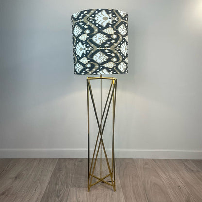 Renzo Gold Floor Lamp with Velvet Ikat Shade