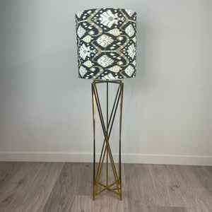Renzo Gold Floor Lamp with Velvet Ikat Shade