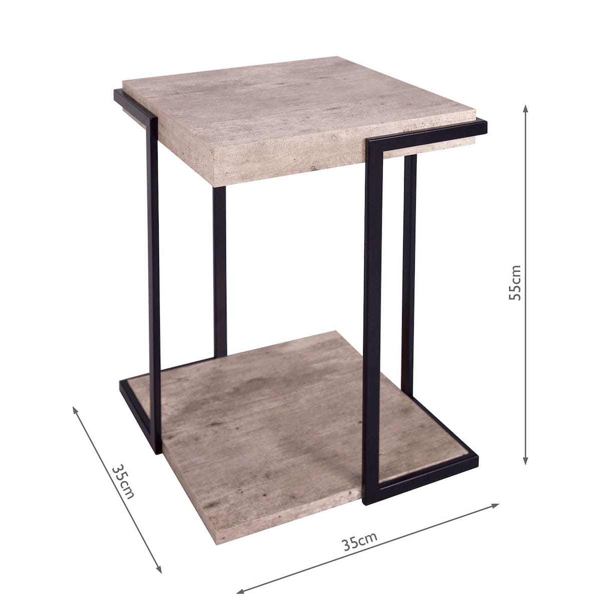 Side table with dimensions on a white background