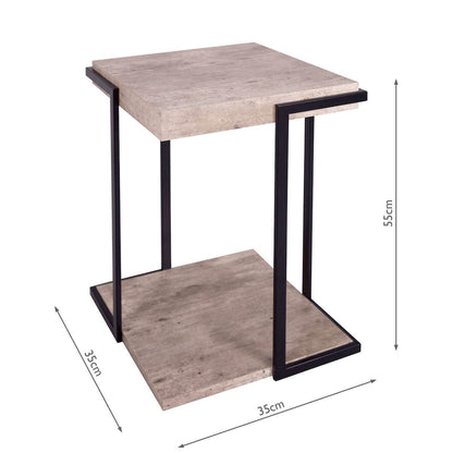 Side table with dimensions on a white background