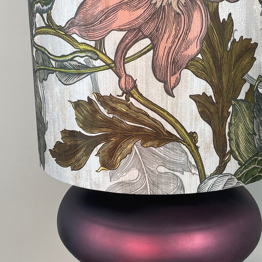 Rugari Enamel Sangria Table Lamp with Timorous Beasties Epic Botanic Beige Peach Lampshade