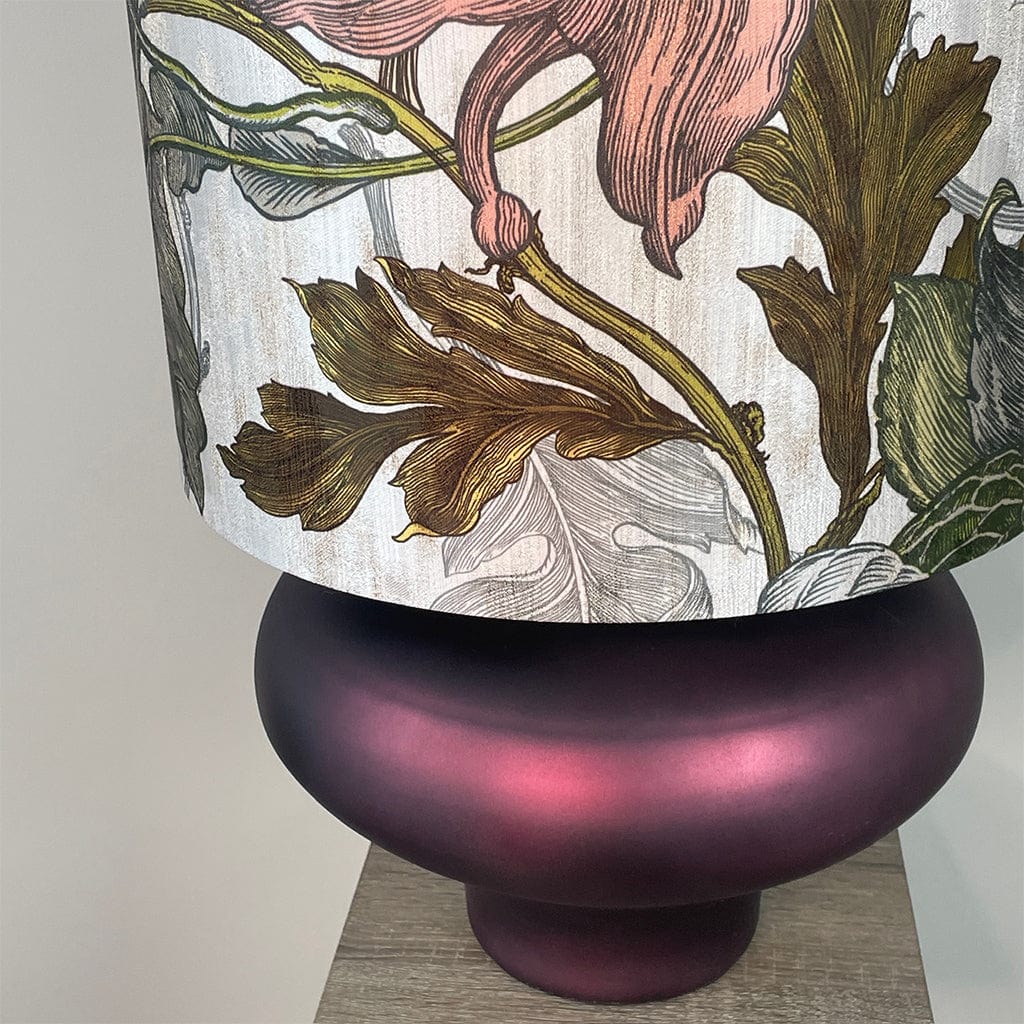 Rugari Enamel Sangria Table Lamp with Timorous Beasties Epic Botanic Beige Peach Lampshade