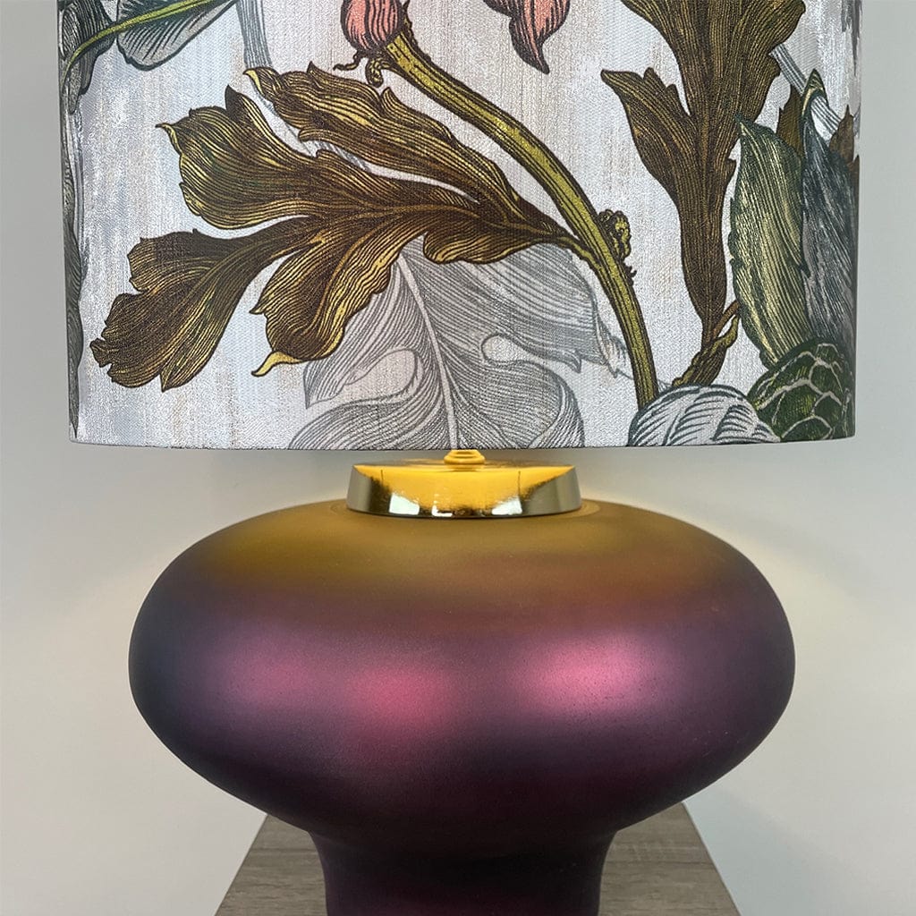 Rugari Enamel Sangria Table Lamp with Timorous Beasties Epic Botanic Beige Peach Lampshade