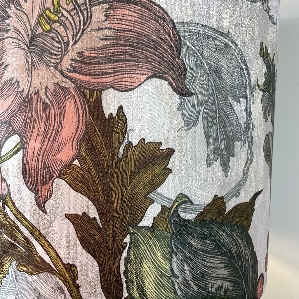 Rugari Enamel Sangria Table Lamp with Timorous Beasties Epic Botanic Beige Peach Lampshade