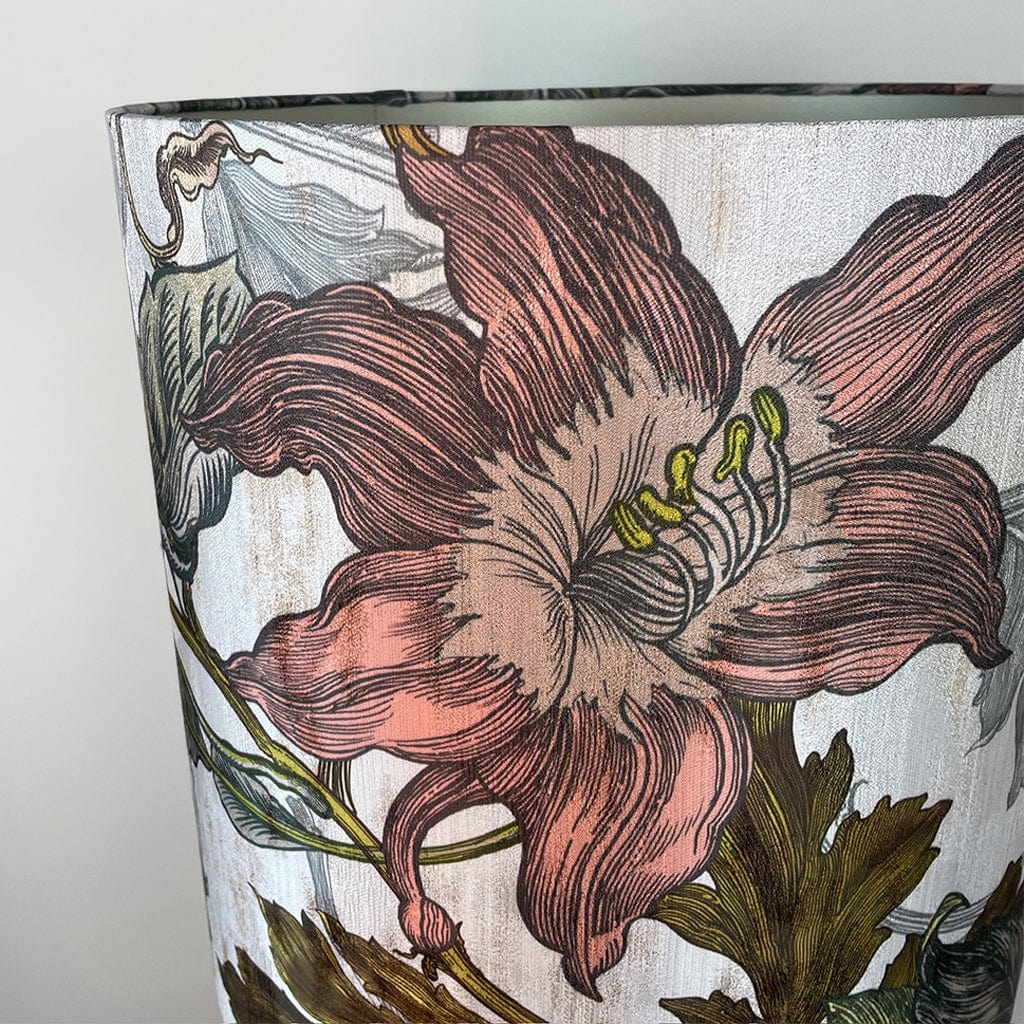 Rugari Enamel Sangria Table Lamp with Timorous Beasties Epic Botanic Beige Peach Lampshade