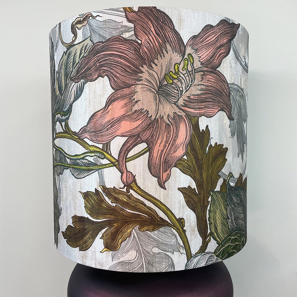 Rugari Enamel Sangria Table Lamp with Timorous Beasties Epic Botanic Beige Peach Lampshade
