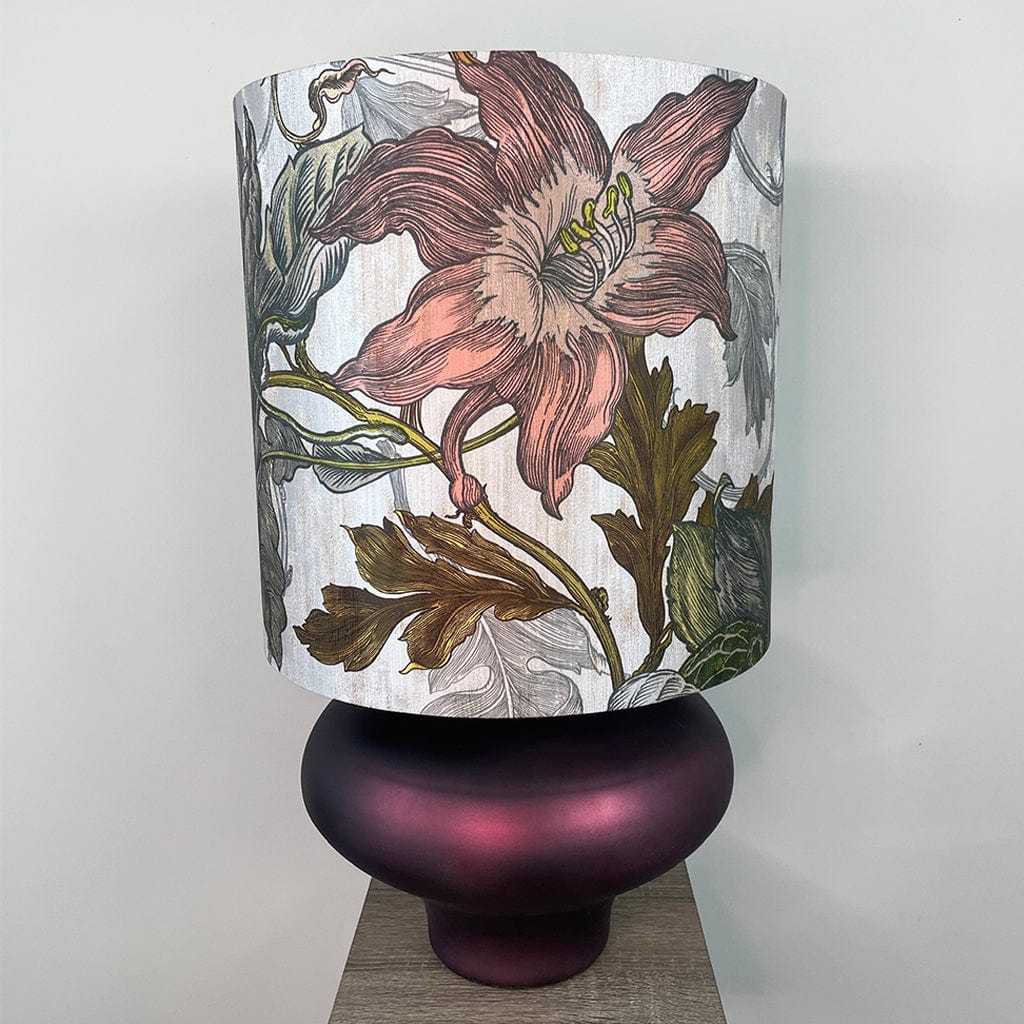 Rugari Enamel Sangria Table Lamp with Timorous Beasties Epic Botanic Beige Peach Lampshade