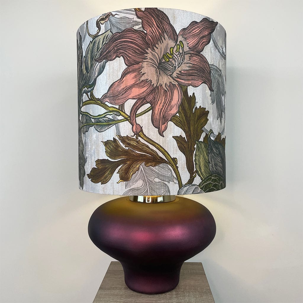 Rugari Enamel Sangria Table Lamp with Timorous Beasties Epic Botanic Beige Peach Lampshade