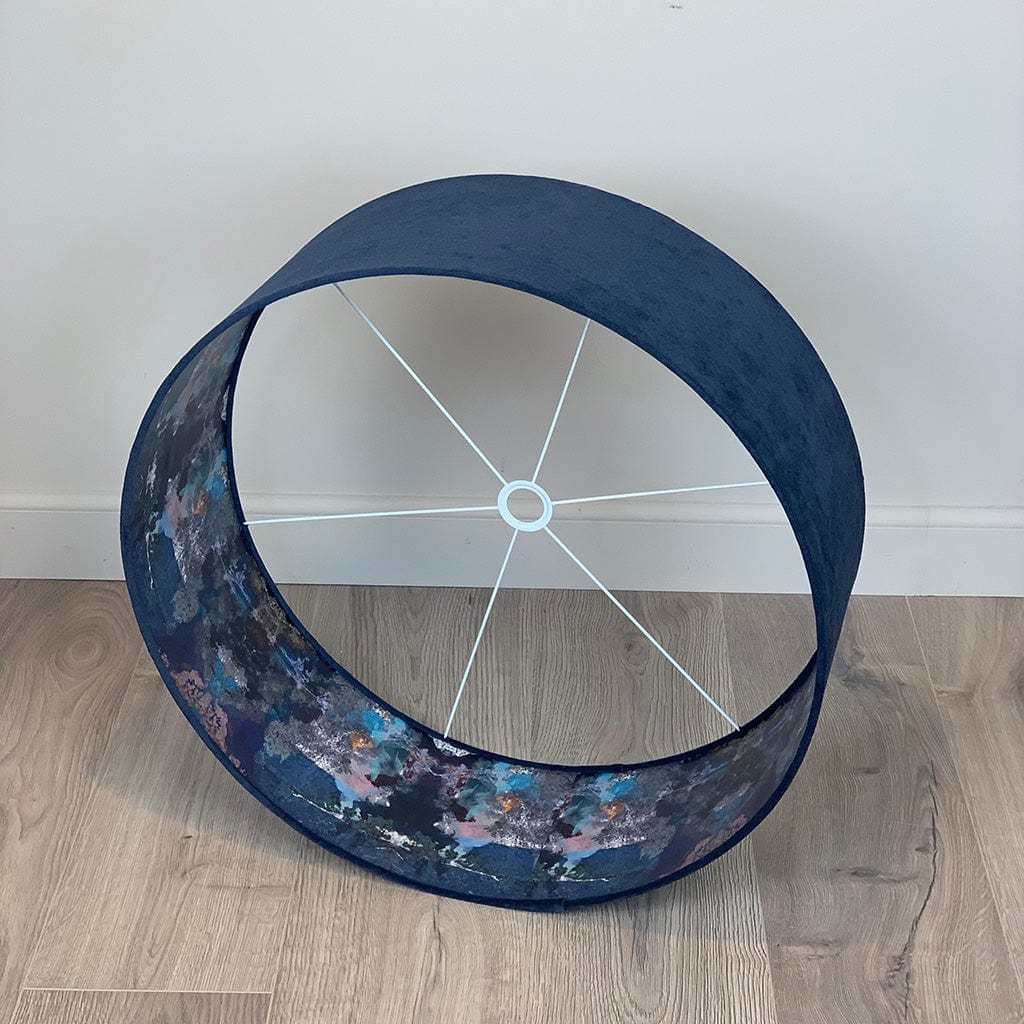 Mairi Helena Island Botanist Wallpaper Lined Pendant Shade with Imperial Navy Velvet